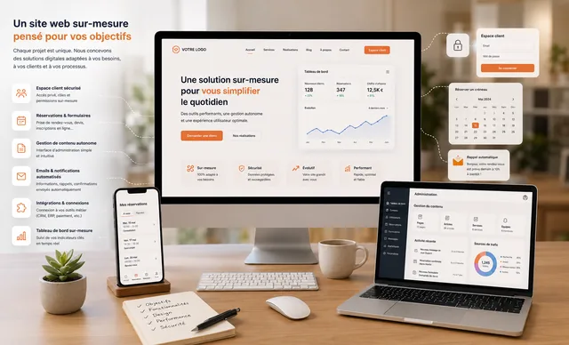 Aperçu d'un site sur-mesure avec tableau de bord